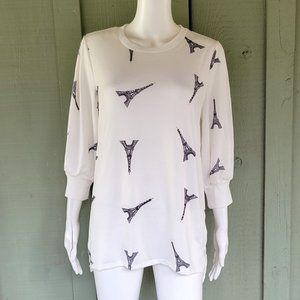 NWT LOVE + LACE White Knit Eiffel Tower Paris Top Medium M